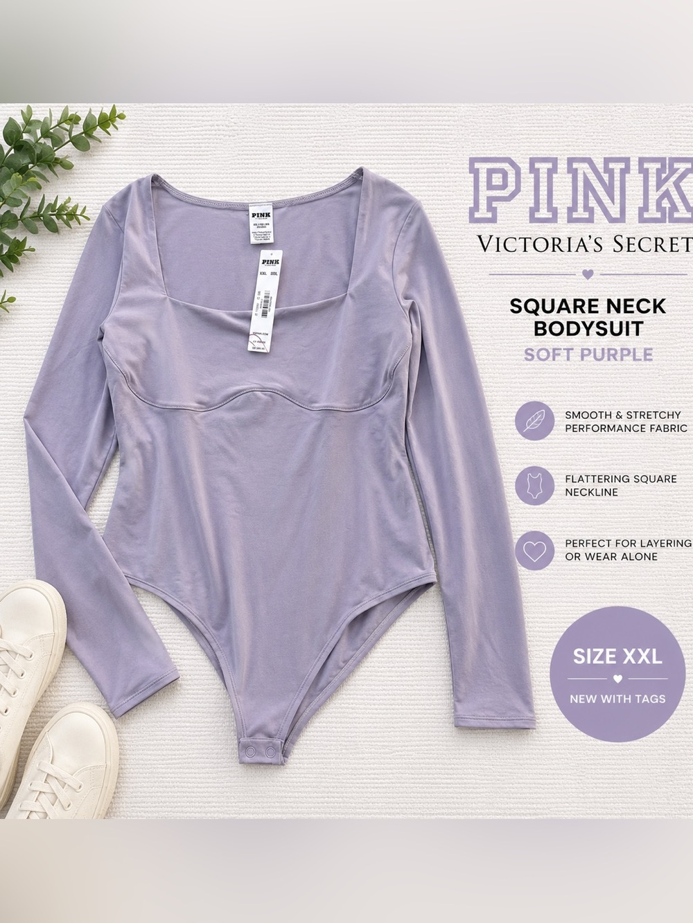 PINK Victoria’s Secret Soft Purple Square Neck Bodysuit XXL NWT